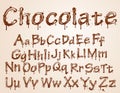 Dark chocolate alphabet on a white background.