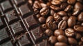 Dark chocolate bar and roasted coffee beans close-up for gourmet backgrounds Royalty Free Stock Photo