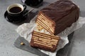 Dark chocolate biscuit cake and coffee