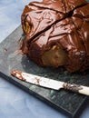 Dark Chocolate cake with pears and pistachio Royalty Free Stock Photo