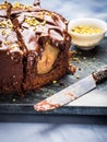 Dark Chocolate cake with pears and pistachio Royalty Free Stock Photo