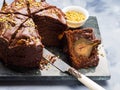 Dark Chocolate cake with pears and pistachio Royalty Free Stock Photo