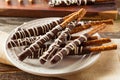 Dark Chocolate Covered Pretzels Royalty Free Stock Photo