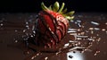 A dark chocolate-covered strawberry with a glossy, textured surface, drizzled with more chocolate Royalty Free Stock Photo