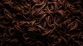 Dark chocolate curls background. Flat lay composition. Generative AI Royalty Free Stock Photo