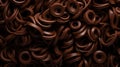 Dark chocolate curls background. Flat lay composition. Generative AI Royalty Free Stock Photo