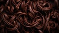 Dark chocolate curls background. Flat lay composition. Generative AI Royalty Free Stock Photo