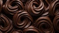 Dark chocolate curls background. Flat lay composition. Generative AI Royalty Free Stock Photo