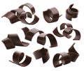 Dark chocolate curls set 2 isolated Royalty Free Stock Photo