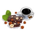 Dark Chocolate with hazelnut. Cup of black coffee Royalty Free Stock Photo