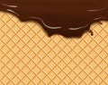 Dark Chocolate Melted on Wafer Background