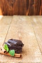 Dark chocolate with mint leaf and cinnamon Royalty Free Stock Photo