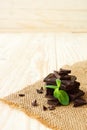 Dark chocolate with mint leaf Royalty Free Stock Photo