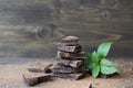 Dark chocolate with mint sprinkled with cocoa powder Royalty Free Stock Photo