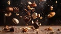 Dark Chocolate and Nut Medley in Motion Royalty Free Stock Photo