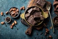 Dark chocolate pieces crushed and cocoa beans Royalty Free Stock Photo