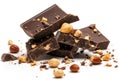 Dark chocolate pieces piled high with nuts Royalty Free Stock Photo
