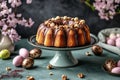 A dark chocolate ring cake with nuts and almonds, perfect for Easter Royalty Free Stock Photo