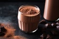 dark chocolate shake with a cocoa powder topping