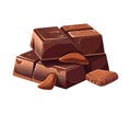 Dark chocolate stack, broken and isolated vector