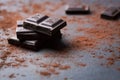 Dark chocolate stack with cocoa powder on a stone background with copy space Royalty Free Stock Photo