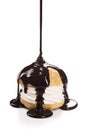 Dark Chocolate Syrup Pours Over Creampuff or Profiterole