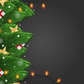 Dark Christmas background, Christmas tree with decorations, toys and gifts, white background under the text Royalty Free Stock Photo