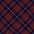 Dark Christmas plaid pattern in red, green, blue, yellow. Seamless striped multicolored textured check plaid for skirt, blanket.