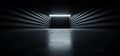 Dark Cinematic Futuristic Modern Garage Showroom Tunnel Corridor Concrete Metal Grunge Reflective Glossy Empty Space White Glow Royalty Free Stock Photo