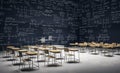 Dark classroom with math formulas