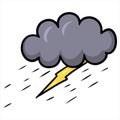 Dark cloud with lightning and thunderstorms, rain is coming, vector illustrations