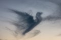 Dark cloud in shape of a pigeon in the evening sky Royalty Free Stock Photo