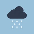 Dark cloud with vertical rain isolated on blue background. Weather icon Royalty Free Stock Photo