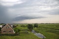 Dark clouds above the polder Krimpenerwaard just before heavy