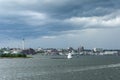 Dark clouds and brisk wind on early summer day in New Bedford