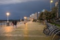 Dark clouds in the evening over the beach area in Gijon, Spain
