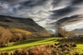 Dark clouds over the cadair idris mountain range in snowdonia