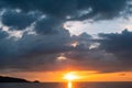 Dark clouds over sea at sunset Dramatic thunderstorm landscape with building clouds Natural rainy dark sky Amazing for nature Royalty Free Stock Photo