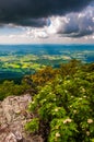 Dark clouds over the Shenandoah Valley, in Shenandoah National Park, Virginia. Royalty Free Stock Photo