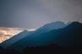 Dark clouds and rain over mountains in Dolomites, Italy Royalty Free Stock Photo