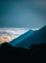 Dark clouds and rain over mountains in Dolomites, Italy Royalty Free Stock Photo