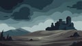 Dark clouds rolling in over a desolate landscape casting an ominous shadow on an abandoned village where wind whispers Royalty Free Stock Photo