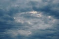 Dark clouds in the sky. Sinister impressive gray background or wallpaper. Dangerous and threatening backdrop. Weather forecast: Royalty Free Stock Photo