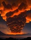 Dark clouds of smoke billow and hover above the erupting volcano, creating a menacing and awe-inspiring sight Royalty Free Stock Photo