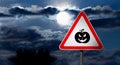 Full Moon in the Night Sky and Halloween Road Sign Royalty Free Stock Photo