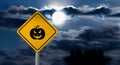 Full Moon in the Night Sky and Halloween Road Sign - Pumpkin