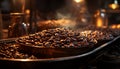 Dark coffee bean freshness, heat temperature backgrounds, gourmet coffee shop generated by AI