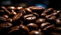 Dark coffee bean heap, fresh aroma, selective focus on foreground generated by AI