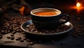 Dark coffee bean heat on table, freshness in coffee cup generated by AI Royalty Free Stock Photo