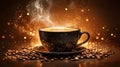 Dark Coffee Cup with Steam and Golden Sparkles Royalty Free Stock Photo